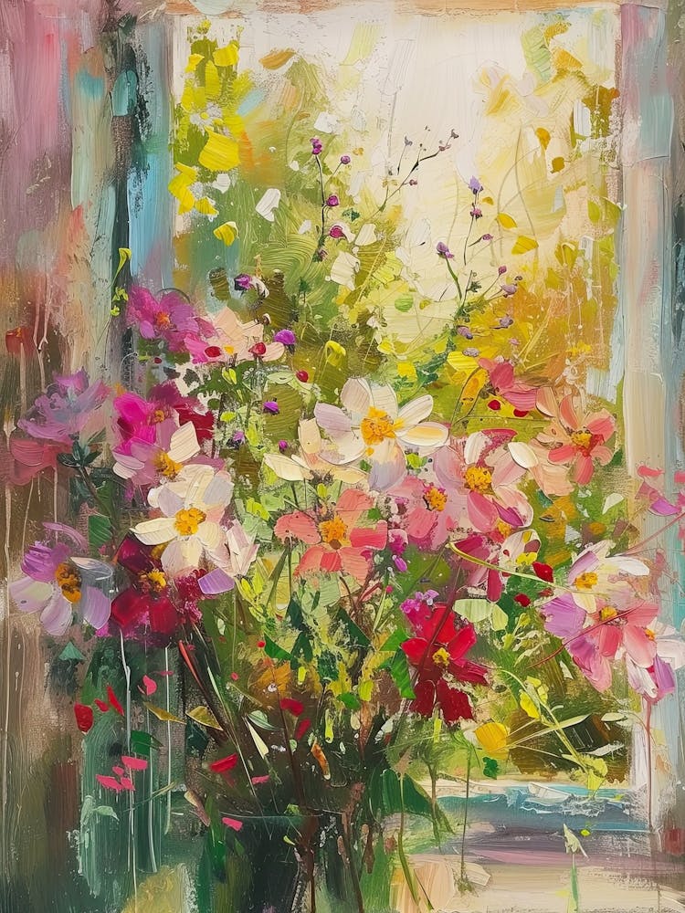 Cosmos Flowers On A Cottage Window 3