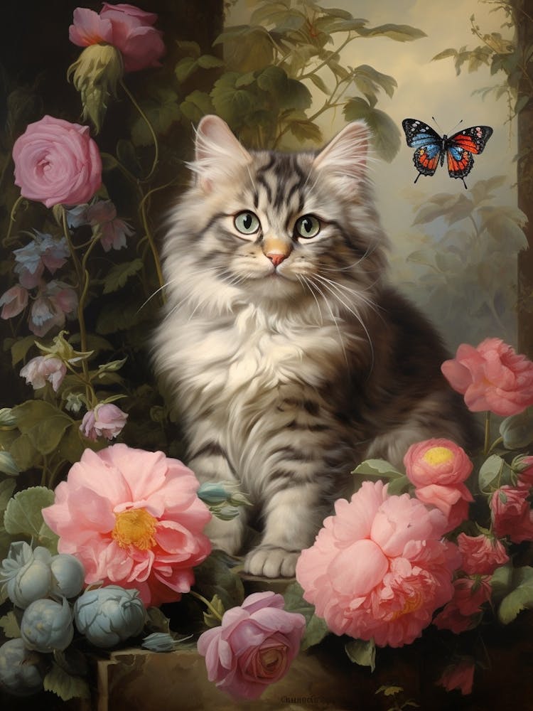 Cat With A Butterfly Rococo Style