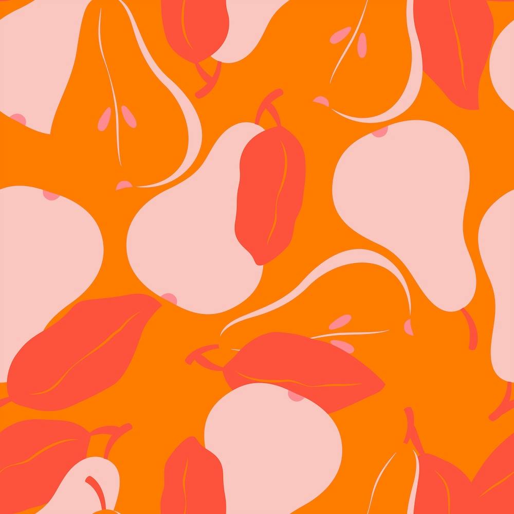 Pattern With Bright Pink Pears On Orange Square