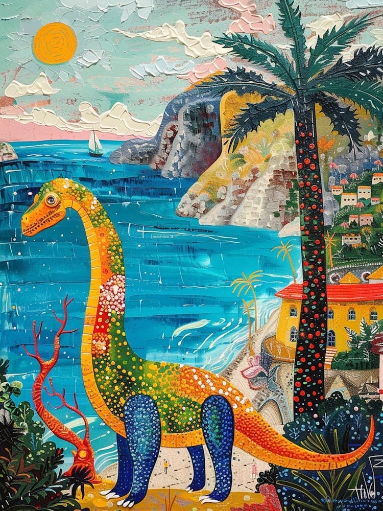 Dinosaur By The Amalfi Coast Painting 3