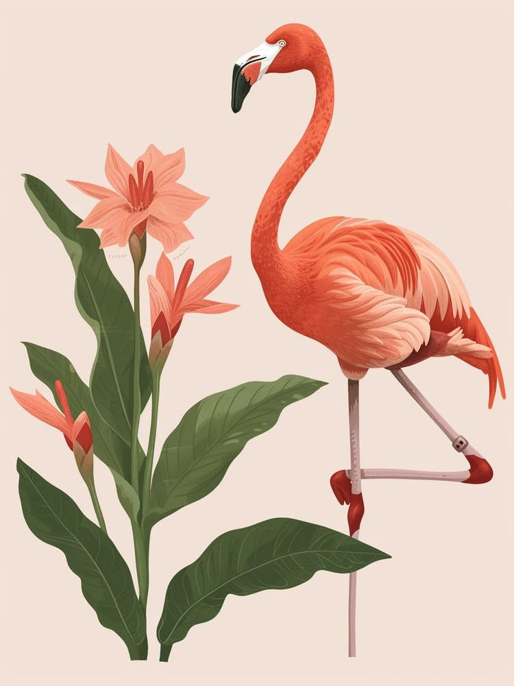 Jamess Flamingo And Canna Lily Minimalist Illustration 3