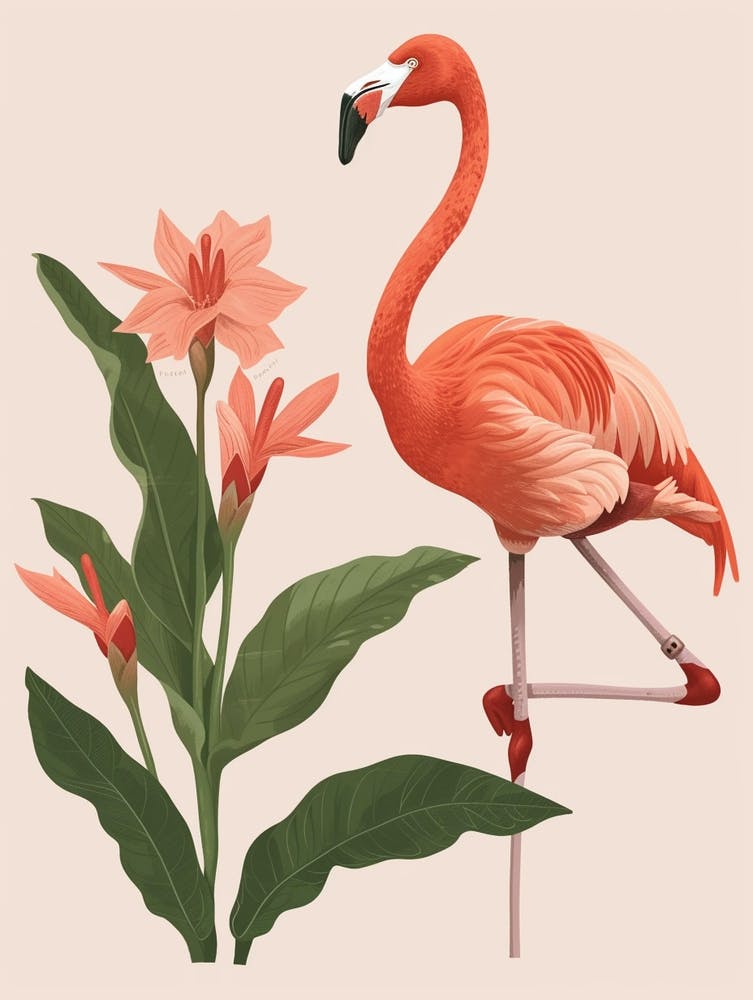 Jamess Flamingo And Canna Lily Minimalist Illustration 3
