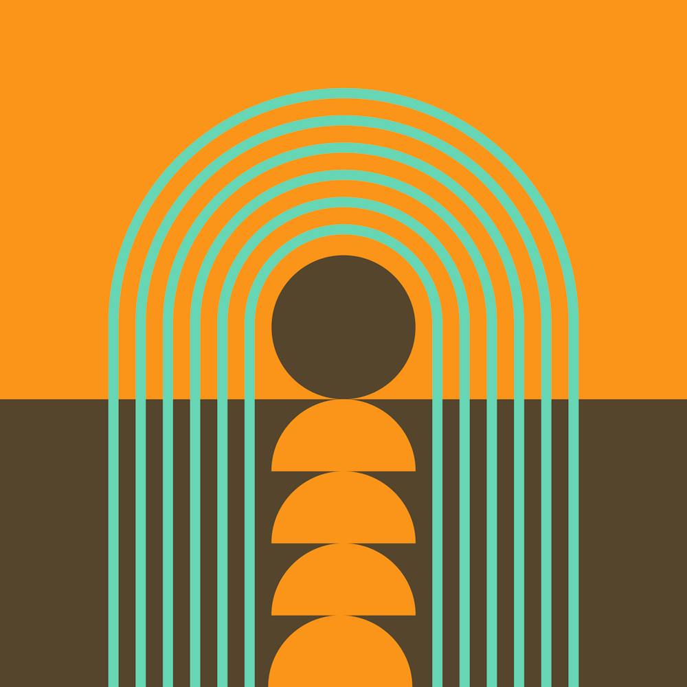 Sunrise Sunset Midcentury Modern Geometric Abstract 15 In Teal Brown Orange 02