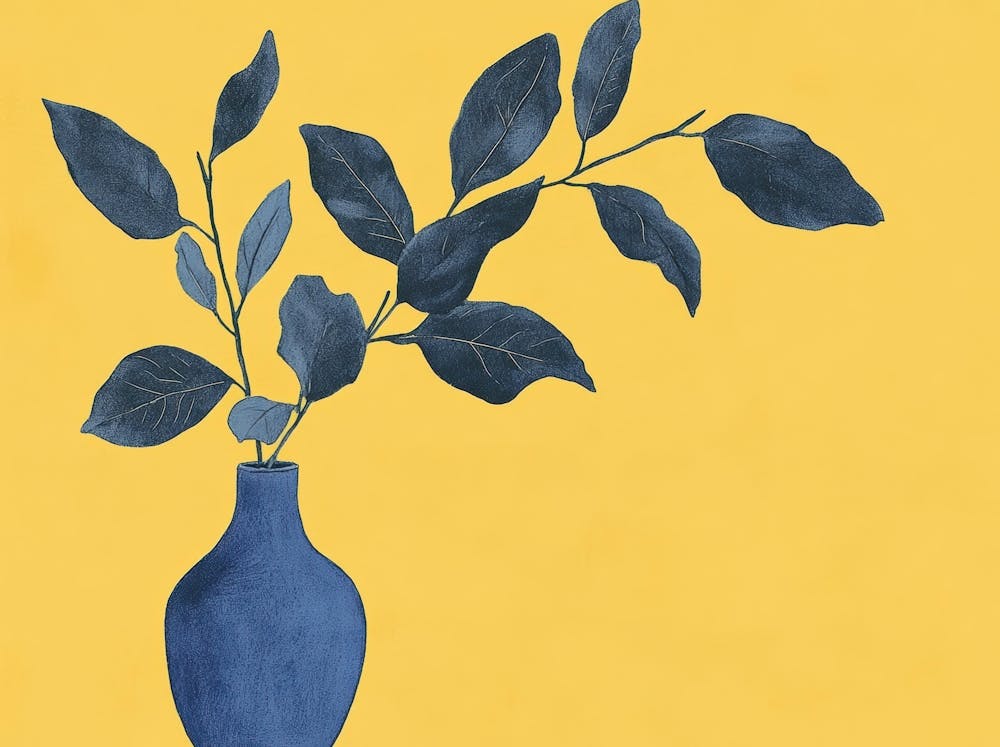 Blue Vase With Leaves 6