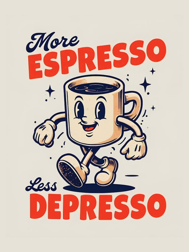 More Espresso Less Depresso Print - Retro Coffee