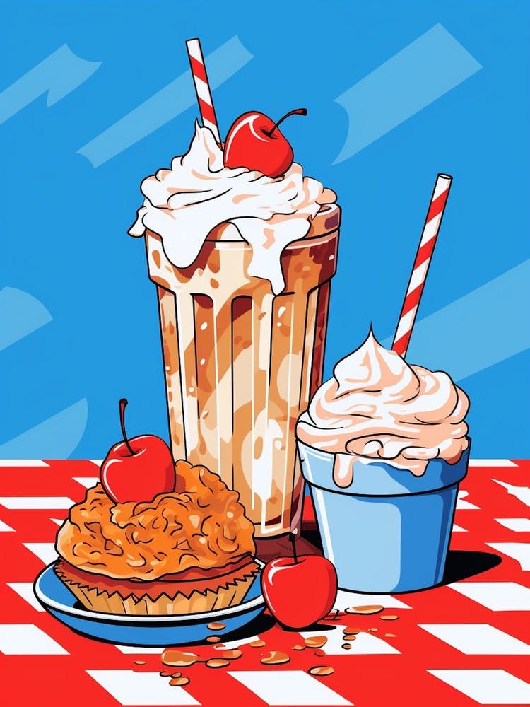 Milkshake Blue Red Checkerboard