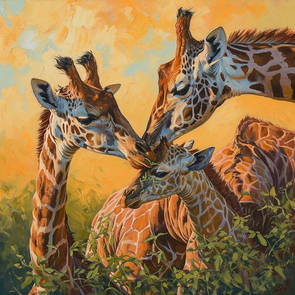 Giraffe Family Oil Painting Inspired 3