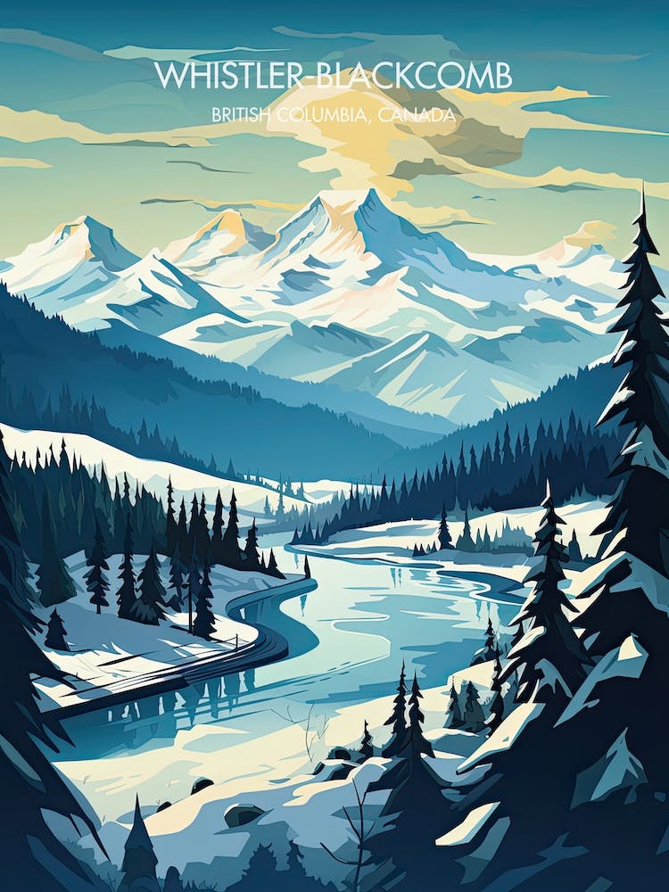 Poster Of Whistler Blackcomb   British Columbia, Canada, Ski Resort Illustration 1