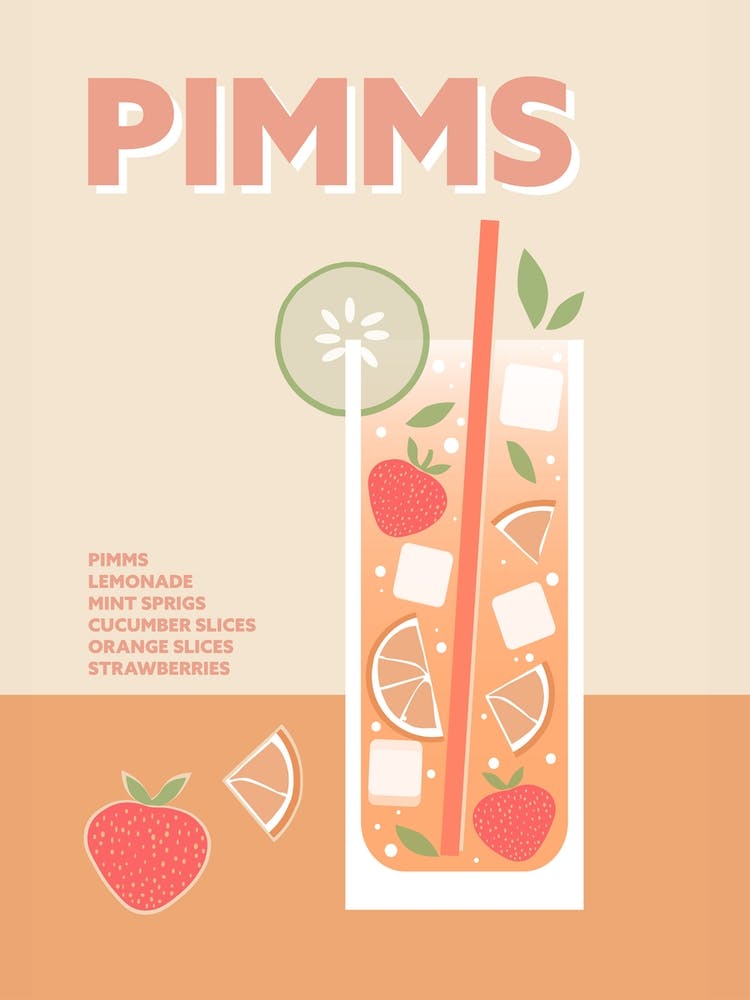 Pimms Cocktail Colourful Drink Wall