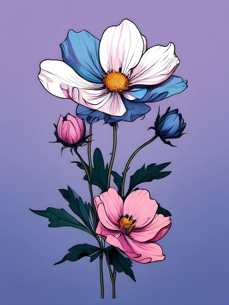 Pink And Blue Flowers 1