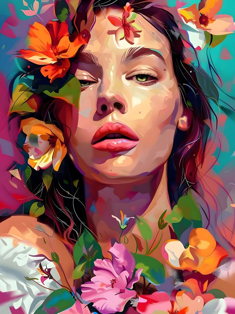 Woman With Flowers On Her Head