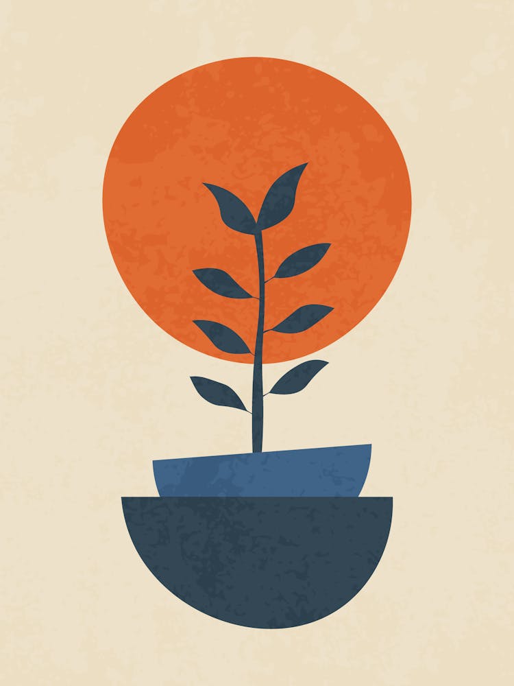 Minimal Abstract Plant with Geometric Shapes in Retro Style