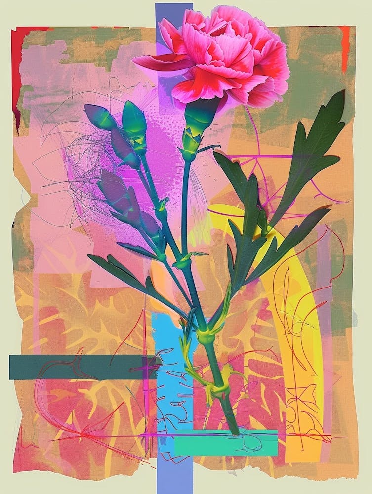 Carnation (Dianthus) 3 Neon Flower Collage