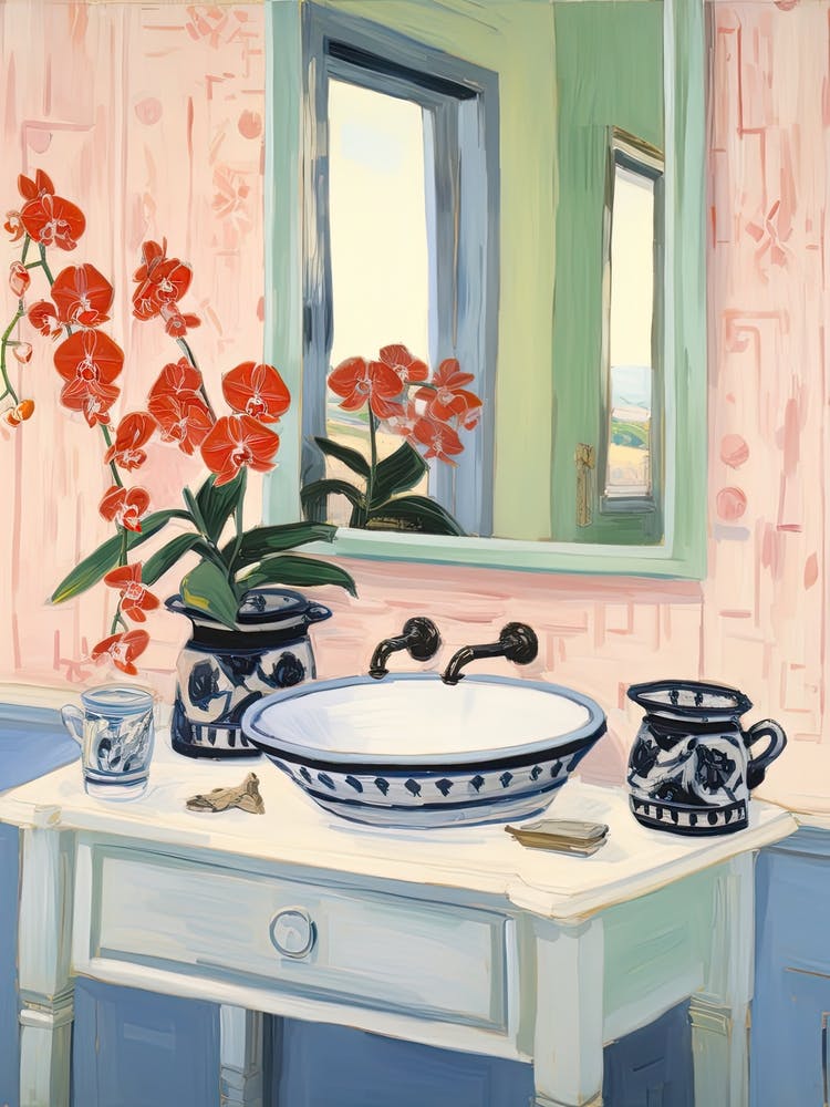 Bathroom Vanity Painting With A Orchid Bouquet 3