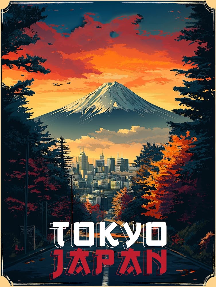 Tokyo, Japan : Mount Fuji and Cityscape Poster