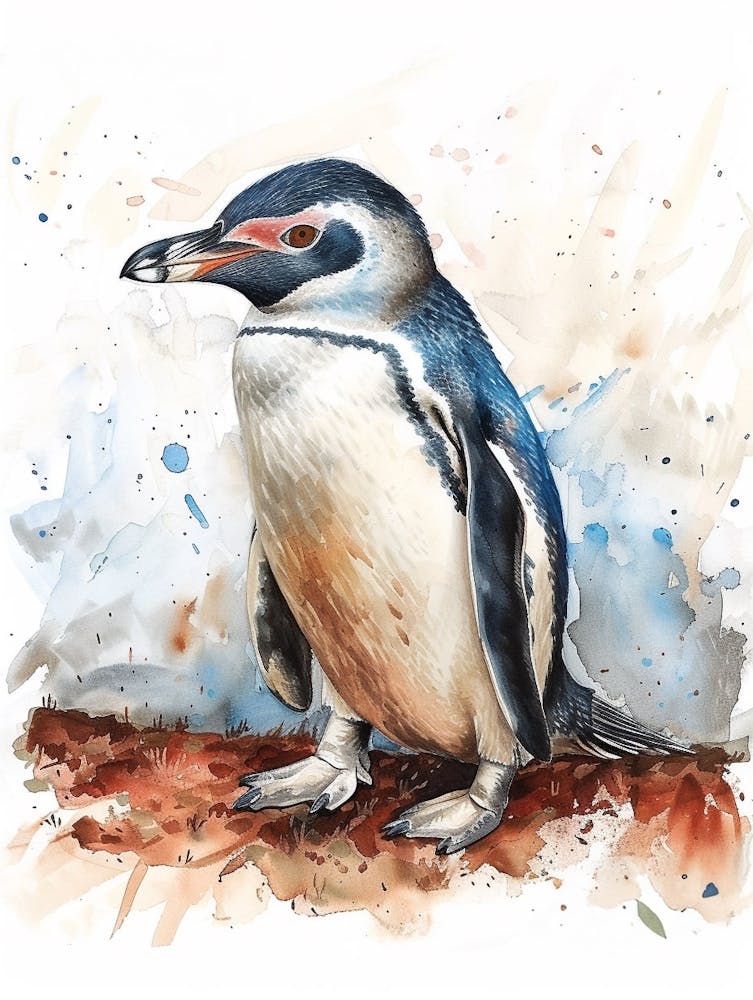 Humboldt Penguin Dunedin Taiaroa Head Watercolour Painting 1