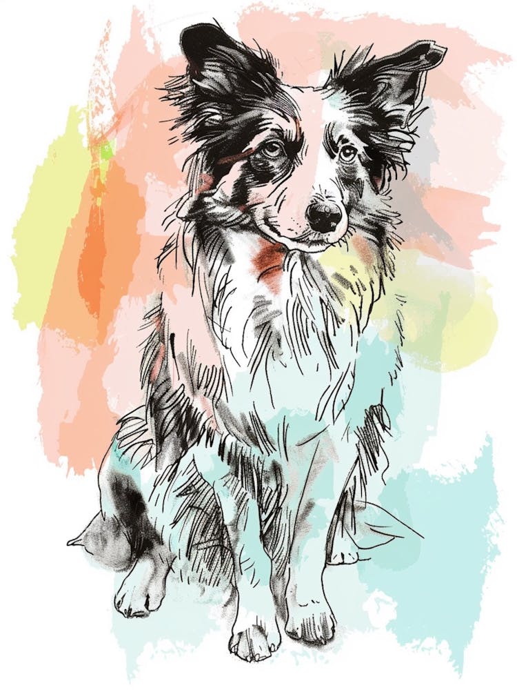Collie Dog Pastel Line Painting 4