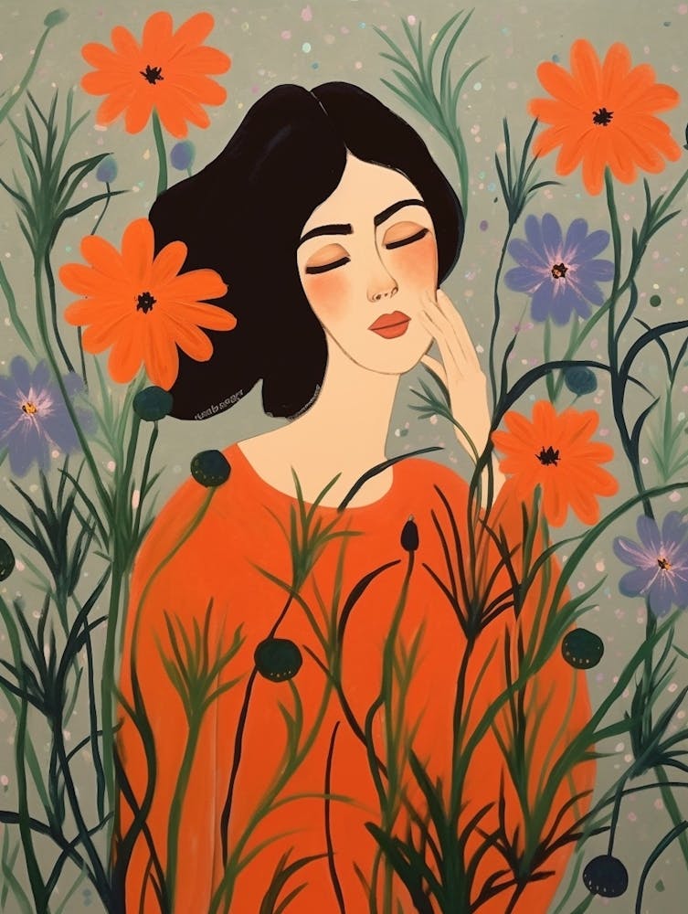 Woman With Autumnal Flowers Love In A Mist Nigella 2
