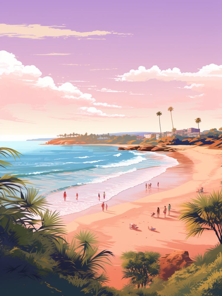 An Illustration In Pink Tones Of  Greenmount Beach Australia 2