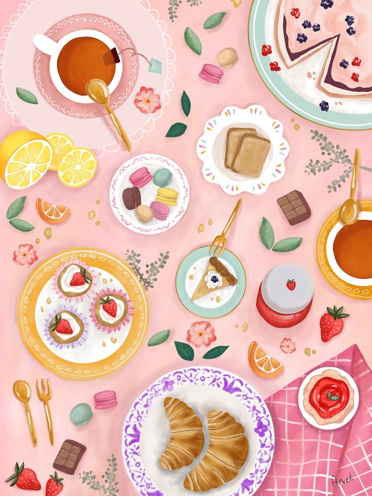 Tea And Pastry Coffee Brunch Kitchen Wall Art