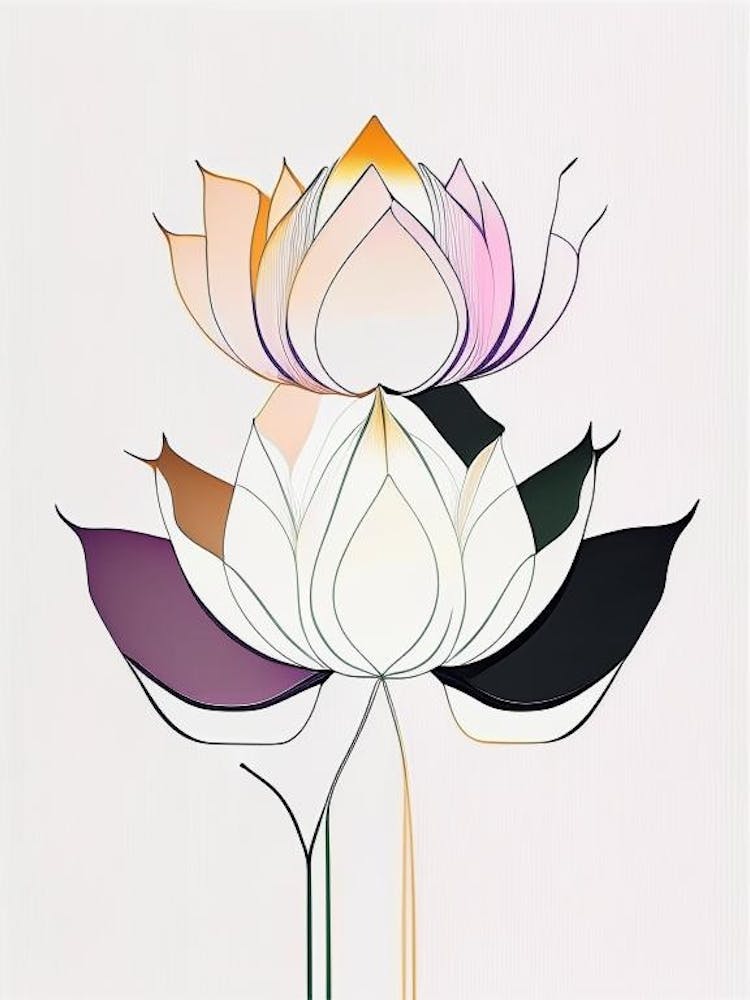 Double Lotus Abstract Line Drawing 1