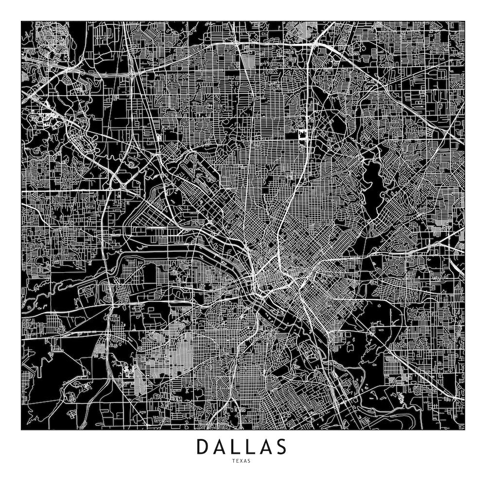 Dallas Black And White Map Square