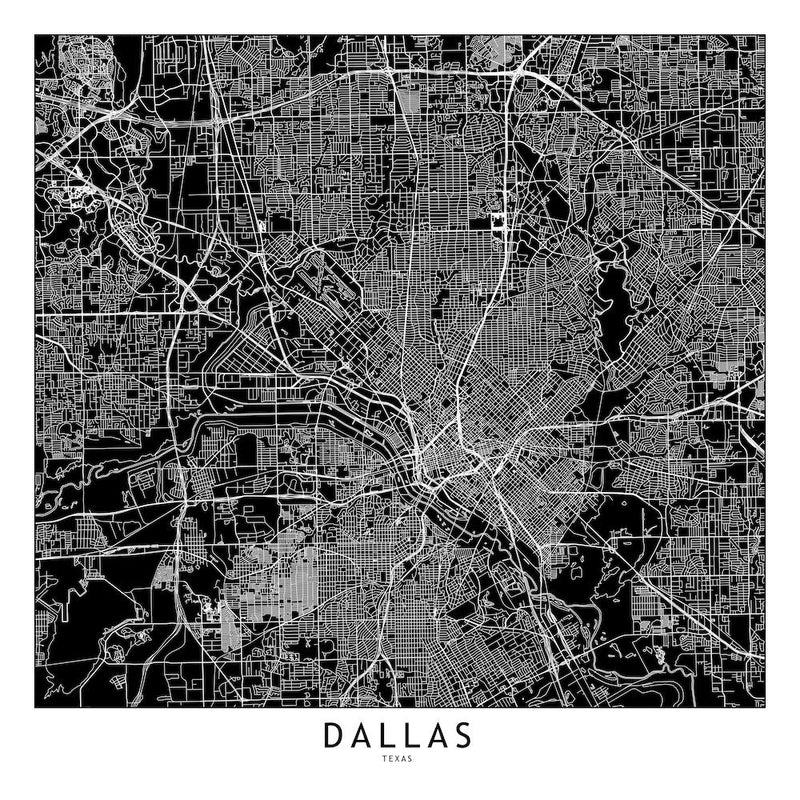 Dallas Black And White Map Square