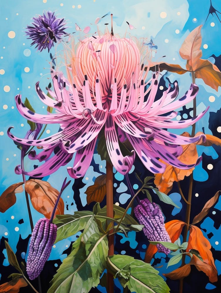 Surreal Florals Bee Balm 3 Flower Painting