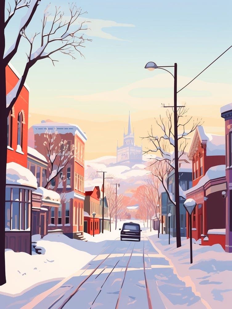 Vintage Winter Travel Illustration Denver Colorado 1