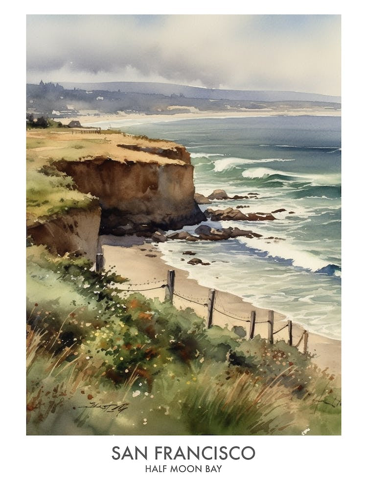 Half Moon Bay, San Francisco 2 Watercolor Travel Poster