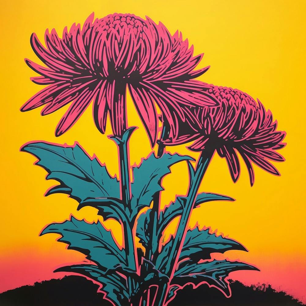 Chrysanthemum 2 Pop Art Illustration Square