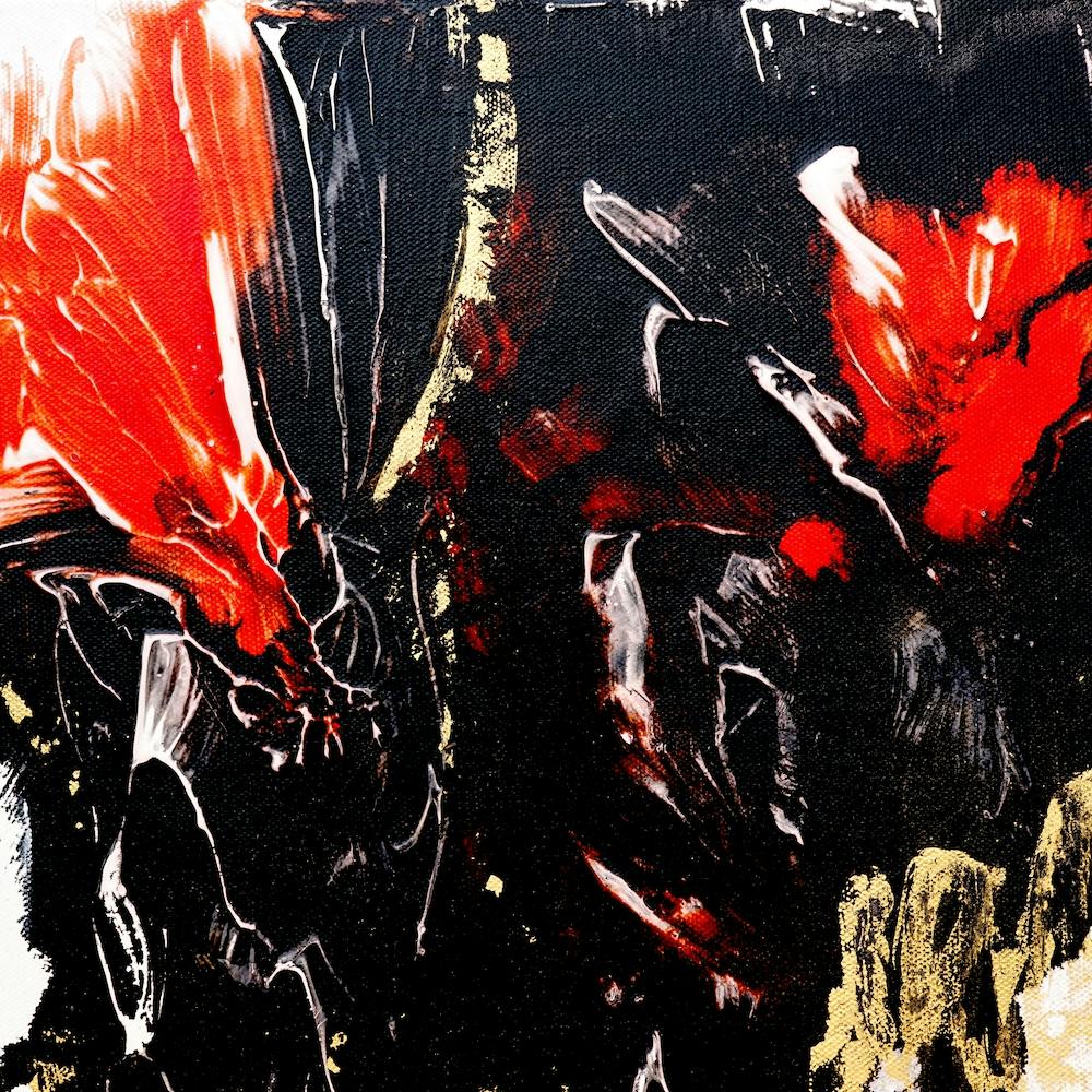 Black Red Botanical Abstract Painting Square