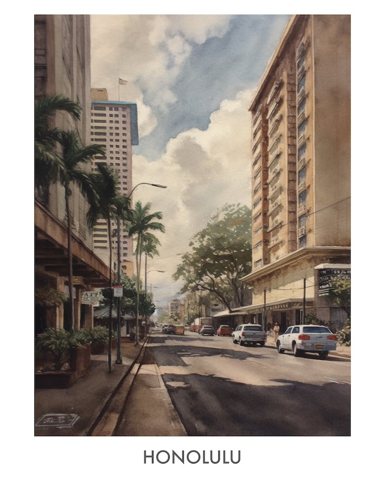 Honolulu Watercolor 1travel Poster