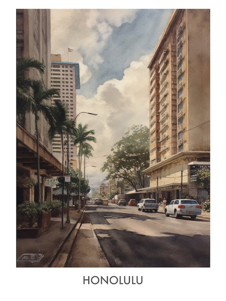 Honolulu Watercolor 1travel Poster