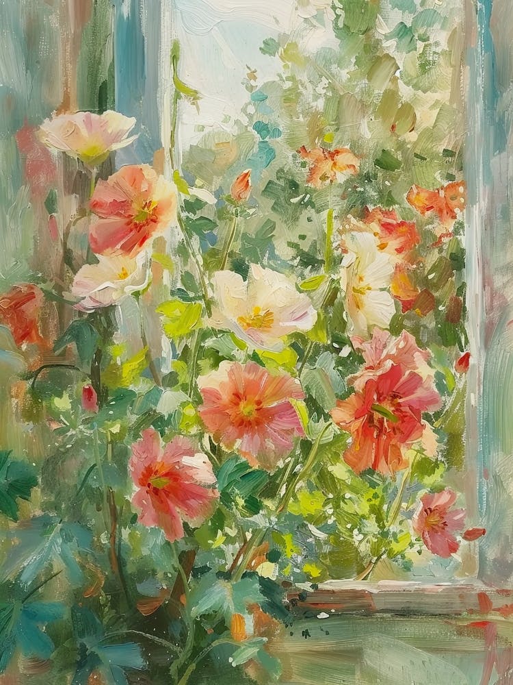 Nasturtium Flowers On A Cottage Window 3