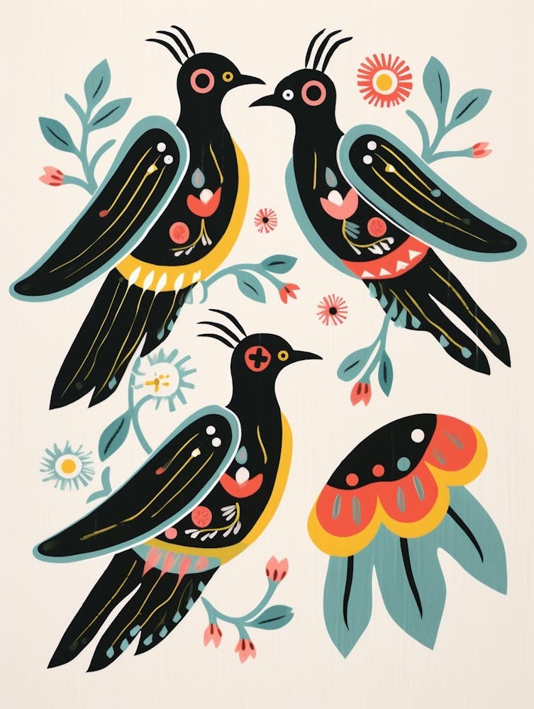 Peinture d'Oiseau Style Folk Corbeau 2