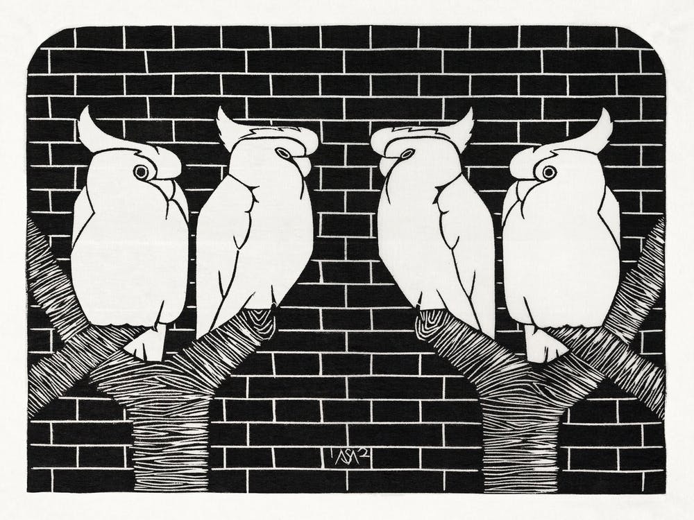 Four Crowned Cockatoos (1912), Samuel Jessurun