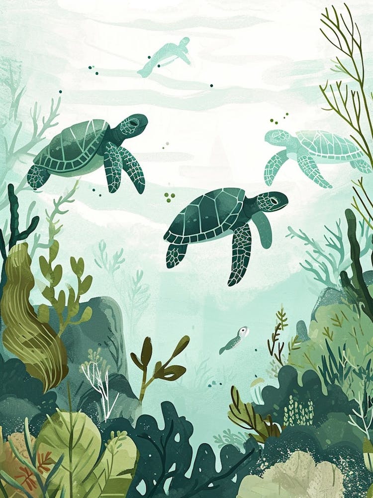 Sea Turtle Turquoise Illustration 1