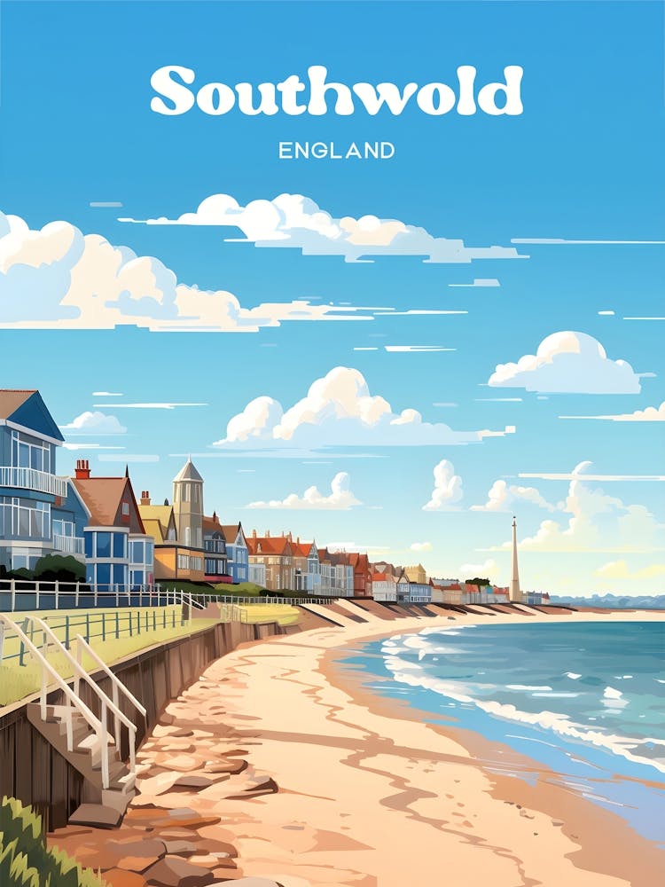 Southwold England Seaside Modern Travel Illustration