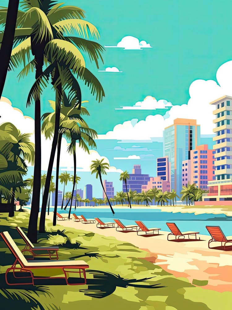 Miami Beach Florida, Usa, Flat Illustration 2