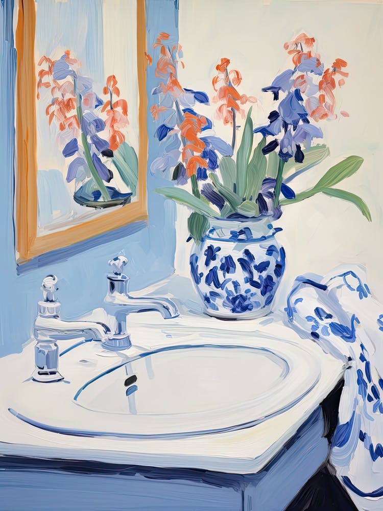 Bathroom Vanity Painting With A Bluebell Bouquet 4