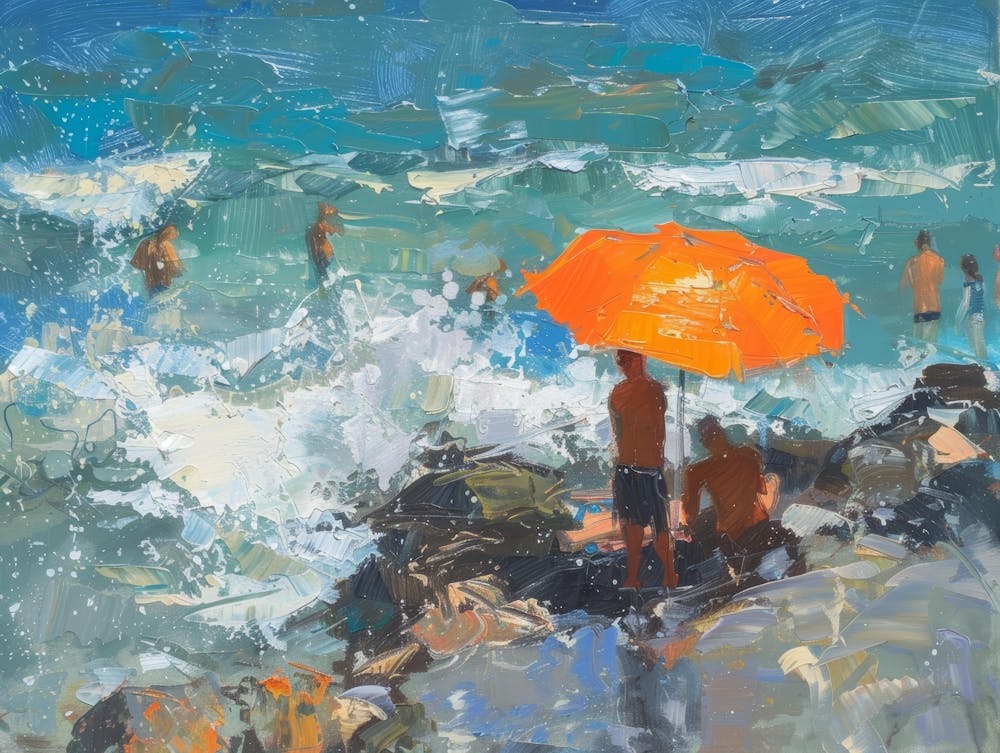 Orange Umbrella At The Beach