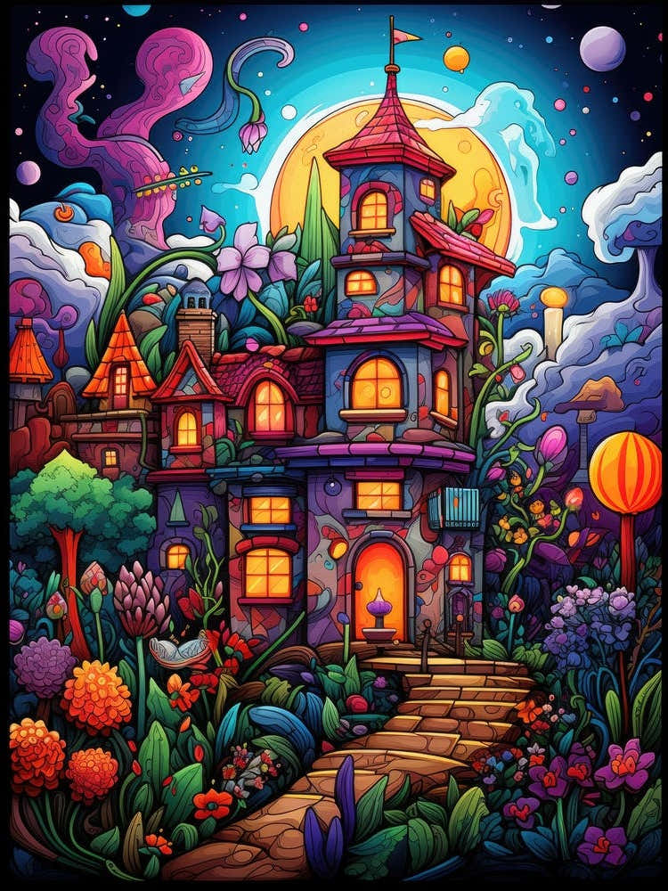psychedelic house plants Psychedelic House Art Print by Moving Clouds Art – Fy!
