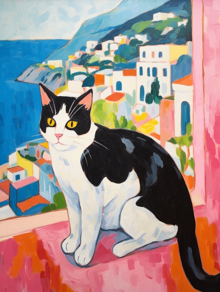 Painting Of A Cat In Positano Italy 1