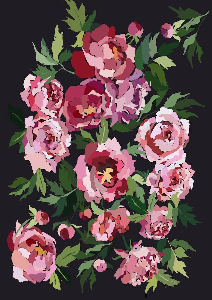 Happy Peony Dark Coal Background