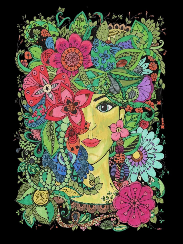 Mandala Drawing Nature Young Woman Drawn Illustration Forest Spirit