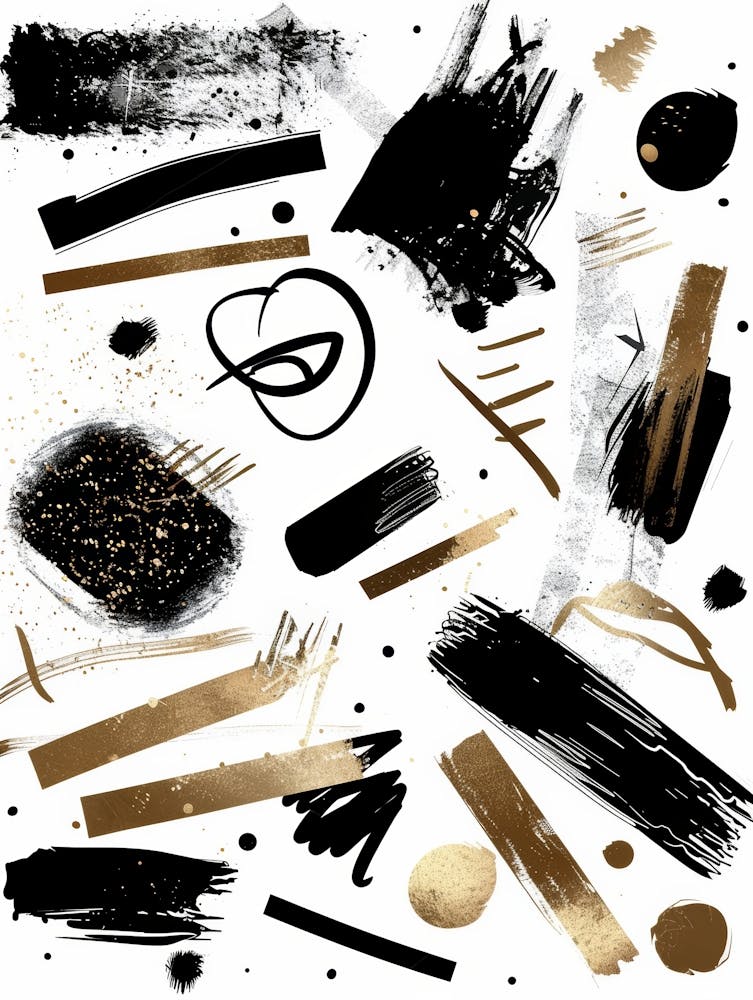 Abstract Black And Gold Brush Strokes