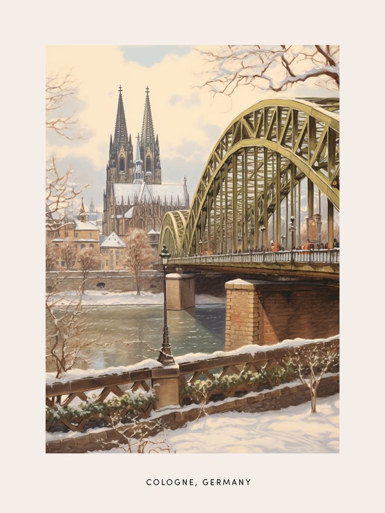 Vintage Winter Poster Cologne Germany 1