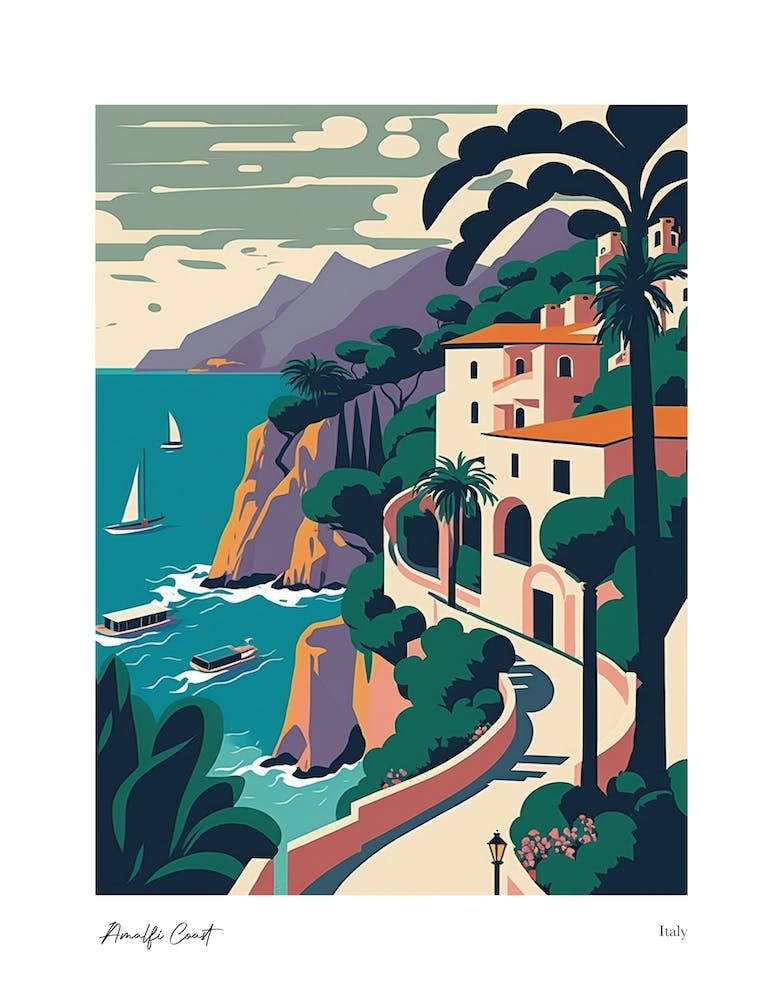 Amalfiküste Matisse-Stil, Italien 10 Aquarell-Reiseposter