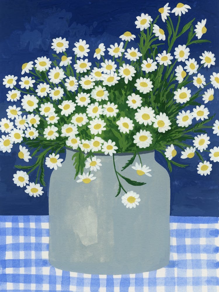 Bouquet Daisies Vase Goauche Painting